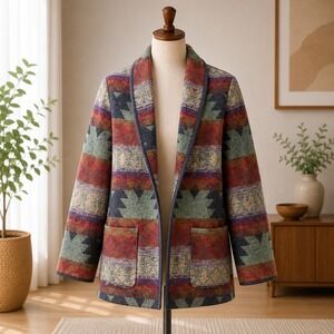 Julia Klein Southwestern Aztec Blazer Womens M Multi Geometric Wool Blend Jacket